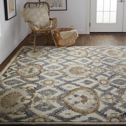 Beall Traditional Oriental Ivory Gray Taupe Area Rug (5'6" x 8'6")