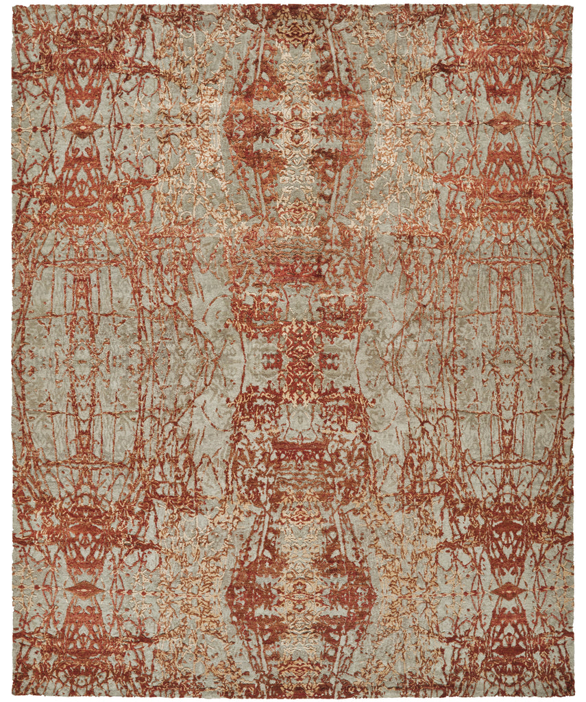 Adira Modern Abstract Red Orange Taupe Area Rug (9'6" x 13'6")