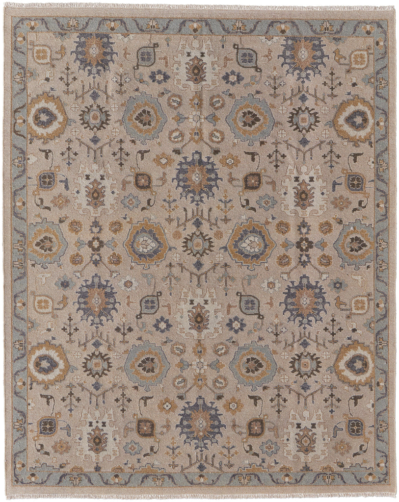 Corbitt Traditional Oriental Tan Blue Gold Area Rug (8'6" x 11'6")