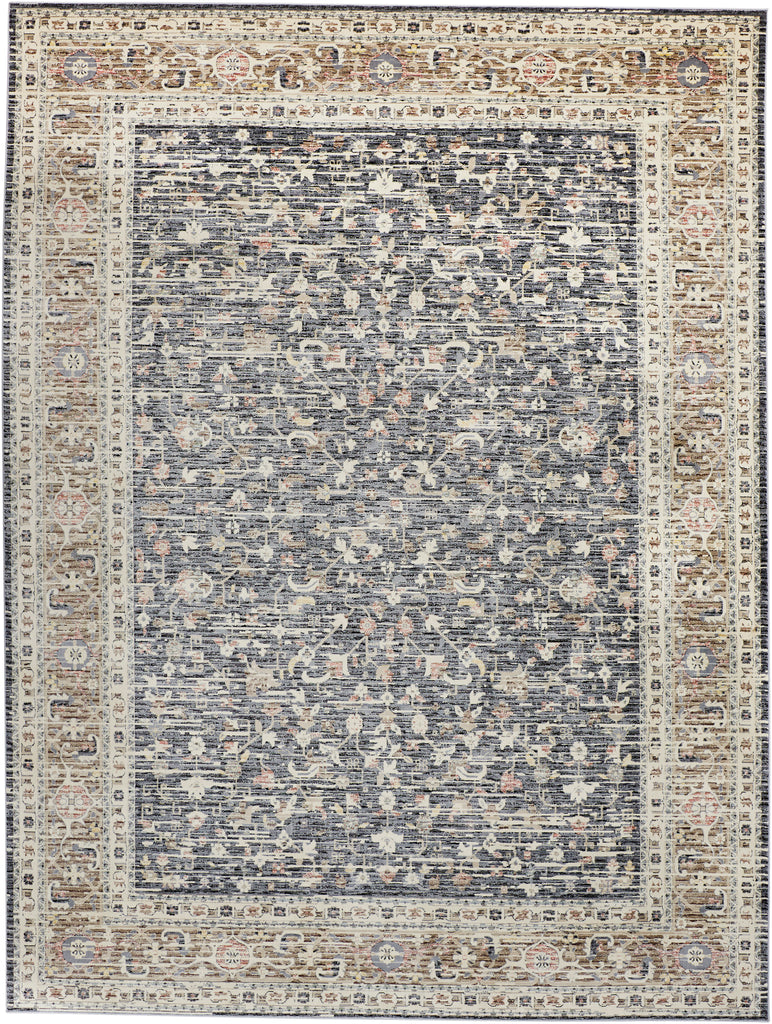 Grayson Transitional Bordered Gray Black Tan Area Rug (1'8" x 2'8")