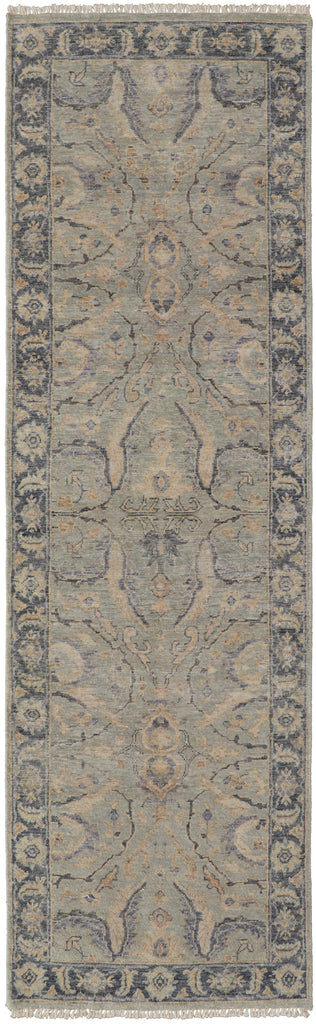 Marabel Traditional Damask Tan Blue Gray Area Rug (2'6" x 8')