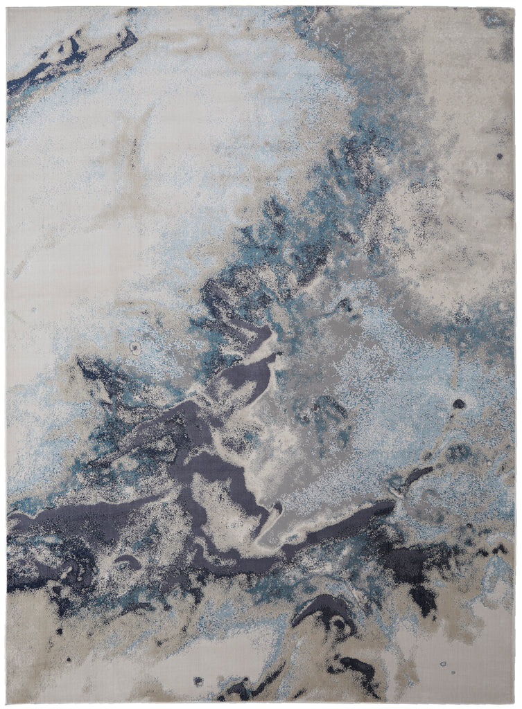 Astra Transitional Abstract Blue Gray Ivory Area Rug (5' x 8')