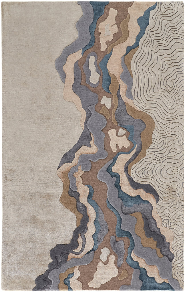 Serrano Transitional Abstract Tan Brown Blue Area Rug (2' x 3' / Pattern 1)