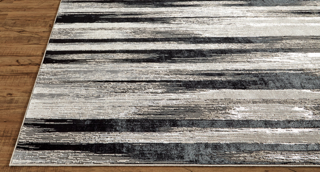 Micah Modern Abstract Black Silver Gray Area Rug (3'11" x 6')