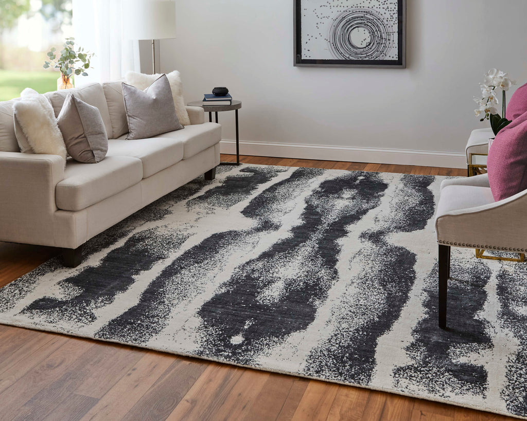 Coda Modern Abstract Black White Area Rug (3'6" x 5'6" / Pattern 1)