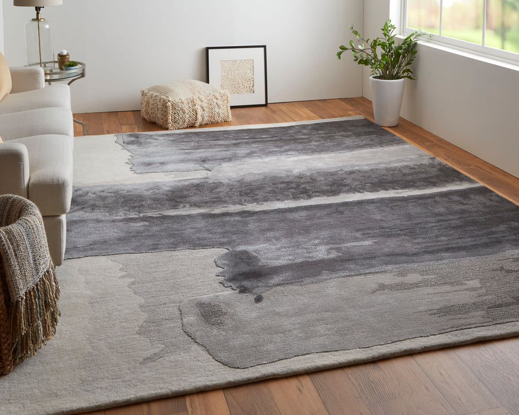 Anya Transitional Abstract Gray Blue Ivory Area Rug (12' x 15')