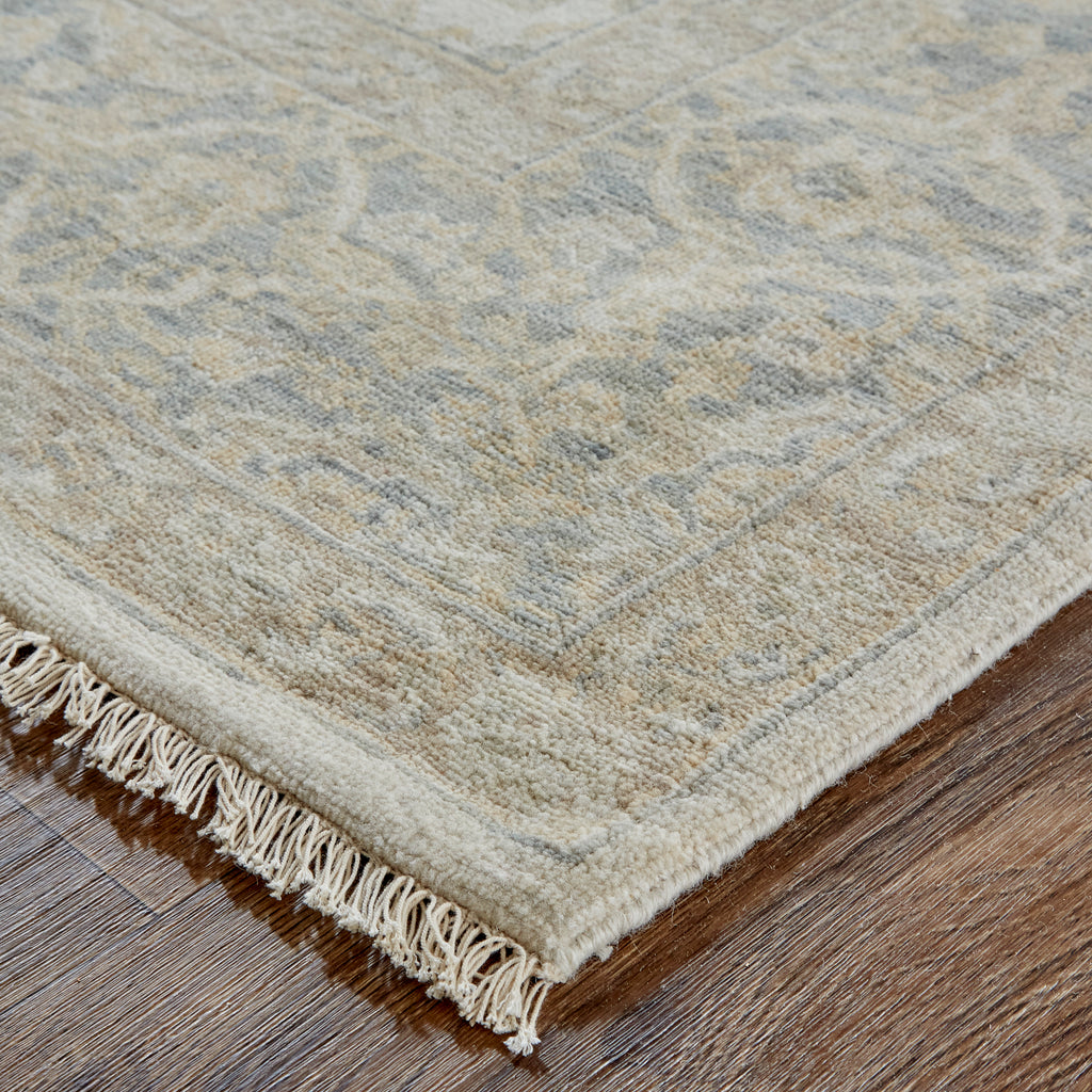 Zander Transitional Oriental Tan Ivory Blue Area Rug (7'9" x 9'9")