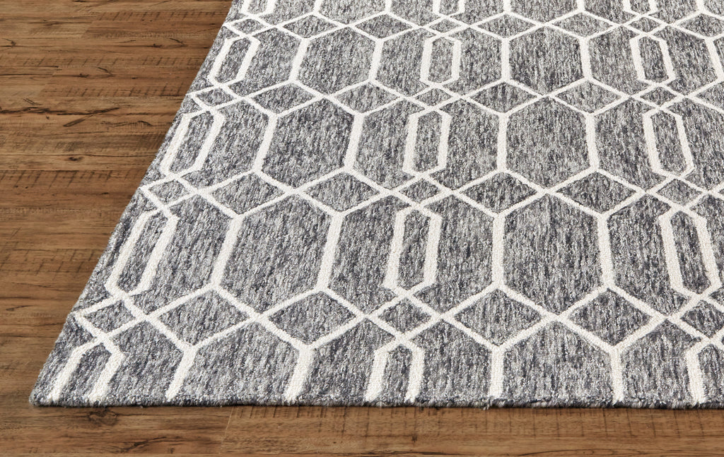 Belfort Transitional Trellis Lattice Gray Black Ivory Area Rug (8' x 10')