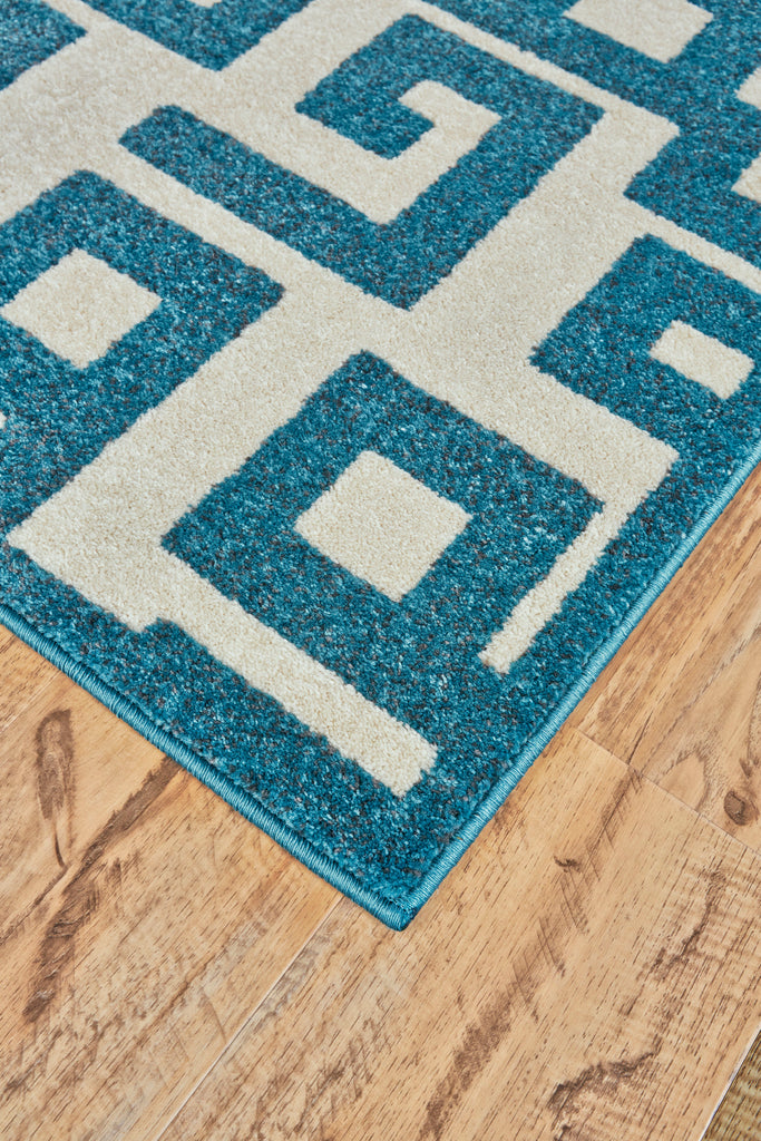 Harlow Modern Geometric Ivory Blue Area Rug (10' x 13'2")