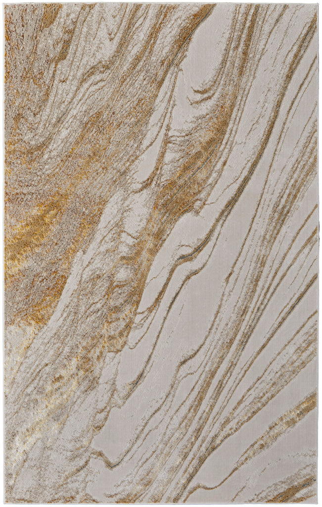 Aura Modern Abstract Ivory Taupe Gold Area Rug (6'7" x 9'6")