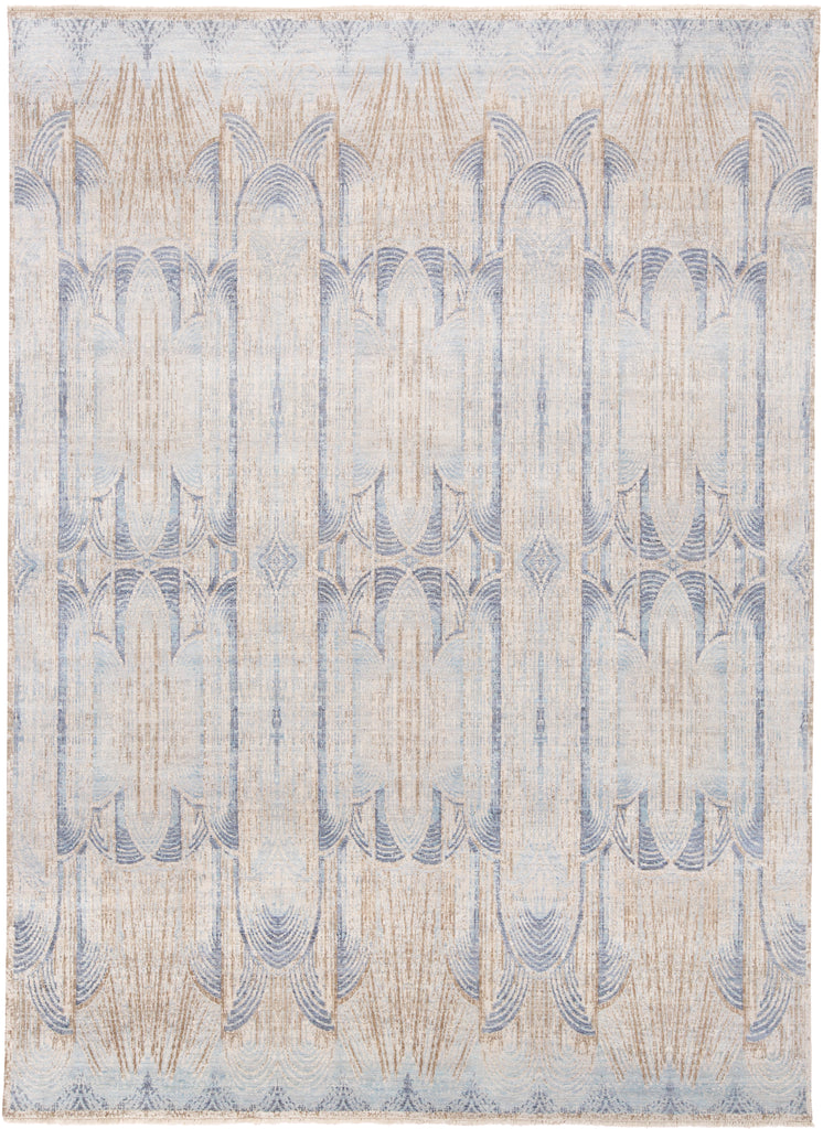 Lyra Traditional Watercolor Blue Tan Brown Area Rug (8'6" x 11'6")