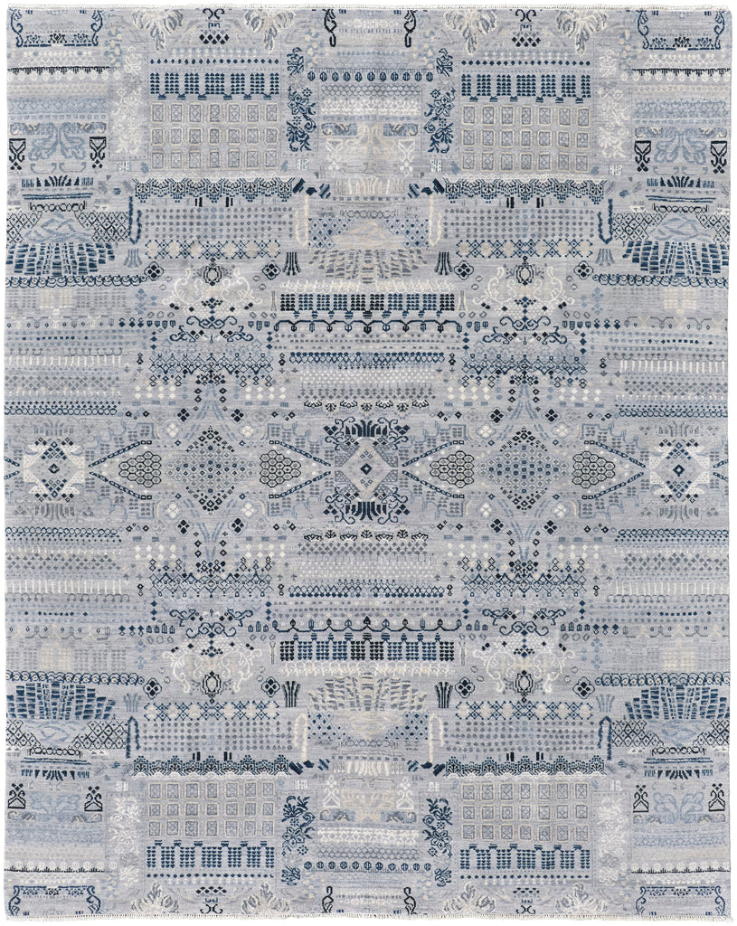 Harmon Transitional Geometric Blue Ivory Gray Area Rug (9'6" x 13'6")