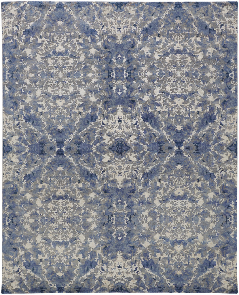 Adira Modern Abstract Blue Ivory Area Rug (7'9" x 9'9")