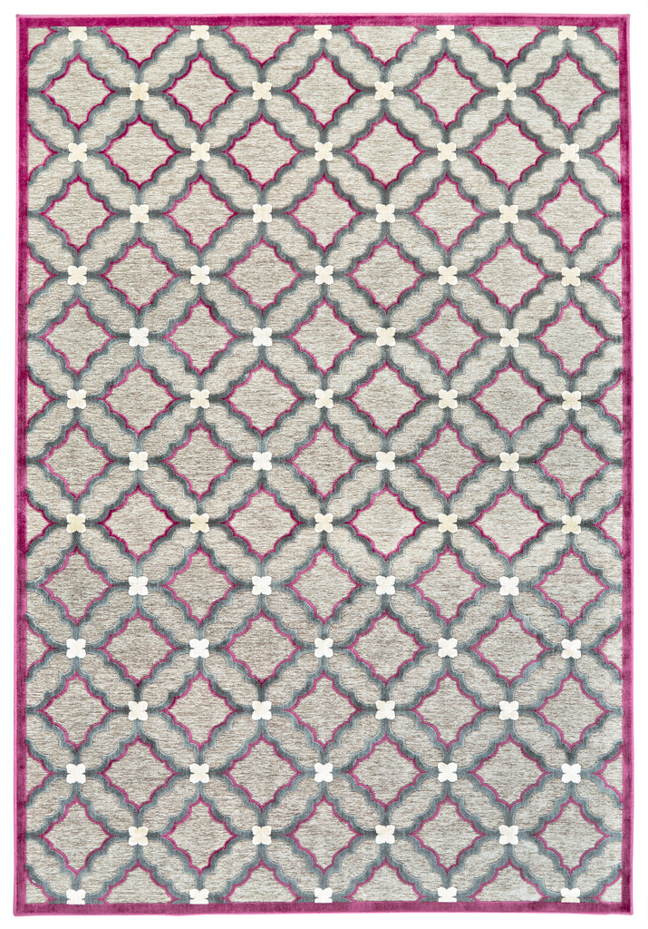 Saphir Rubus Modern Geometric Taupe Gray Purple Area Rug (5'3" x 7'6")