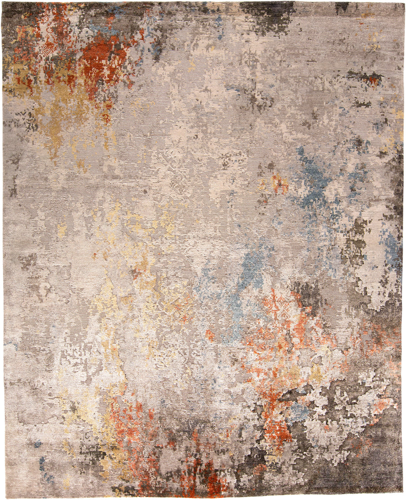 Gia Modern Distressed Gray Orange Blue Area Rug (9'6" x 13'6")