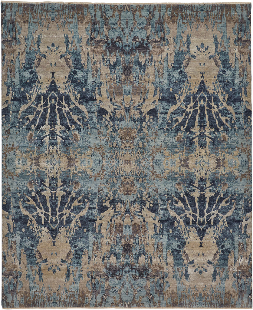 Banbury Transitional Damask Blue Ivory Taupe Area Rug (2' x 3')