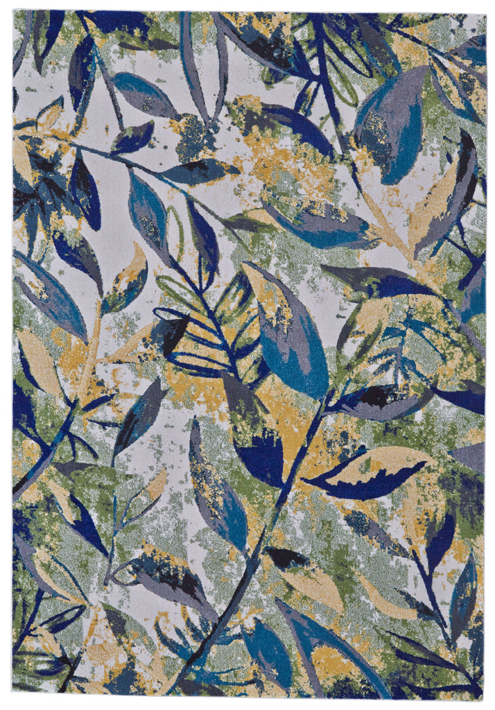 Brixton Modern Floral Botanical Green Blue Ivory Area Rug (10' x 13'2")