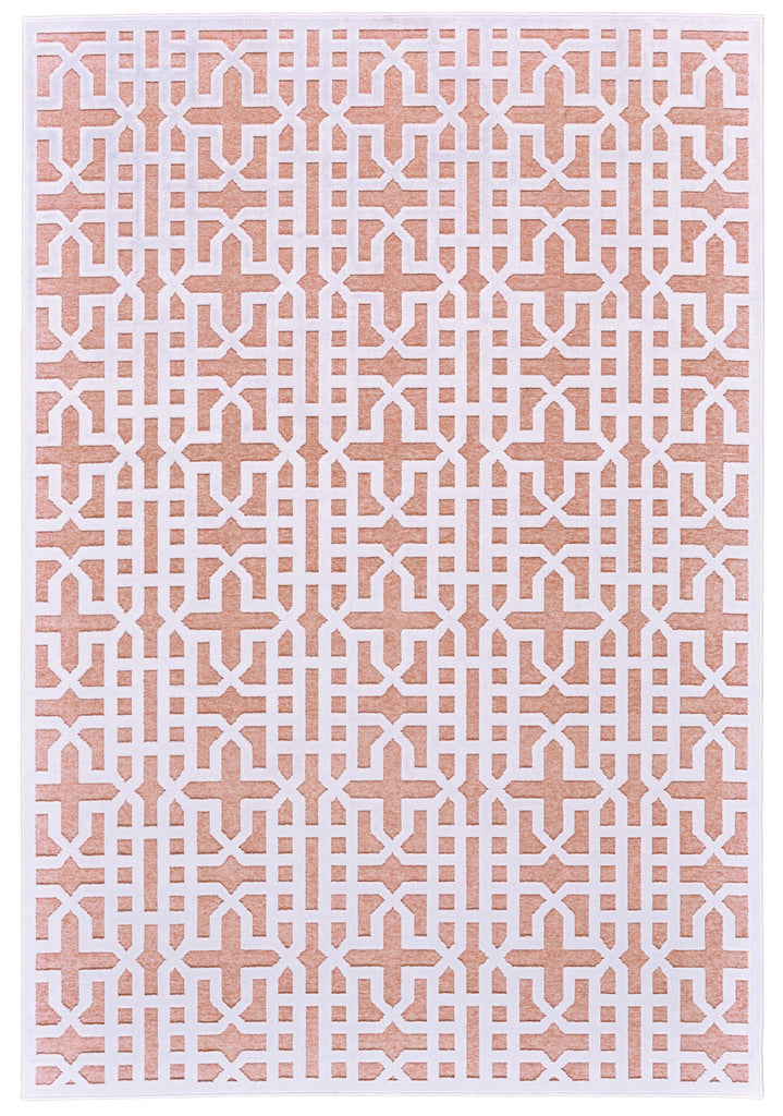 Soho Lyra Modern Geometric White Pink Area Rug (5'3" x 7'6" / Pattern 2)