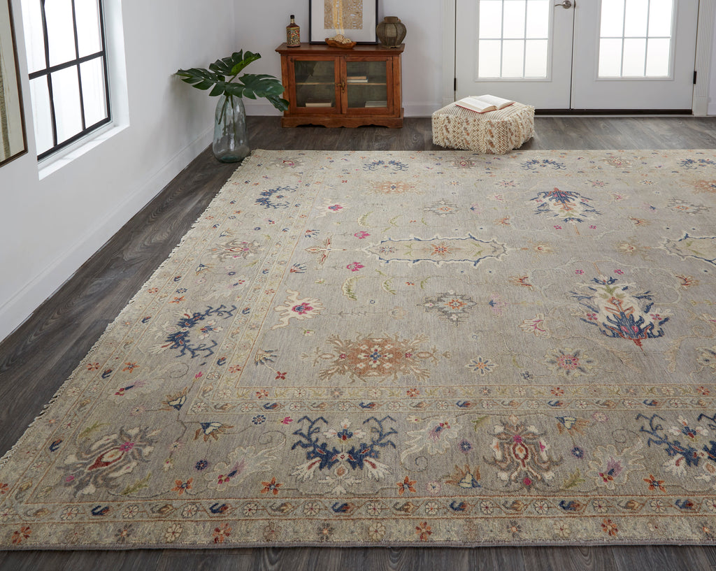 Bhatia Traditional Oriental Gray Taupe Blue Area Rug (11'6" x 15')