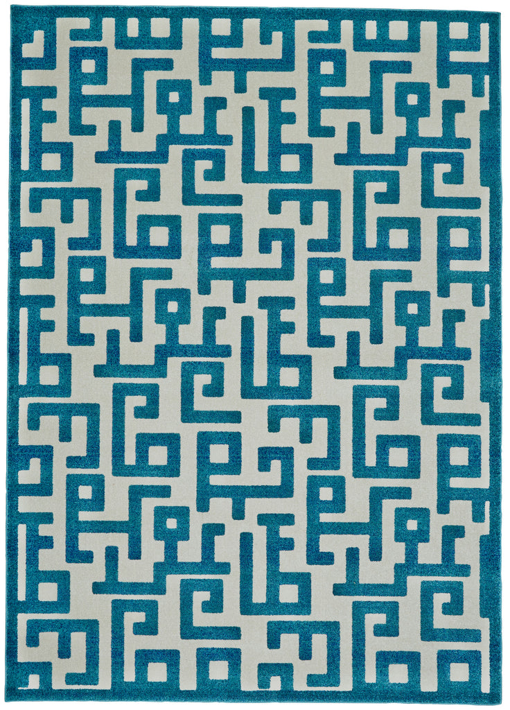 Harlow Modern Geometric Ivory Blue Area Rug (10' x 13'2")