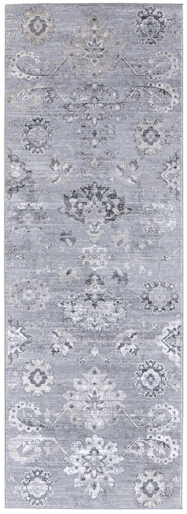 Macklaine Transitional Damask Silver Black Area Rug (2'10" x 7'10")