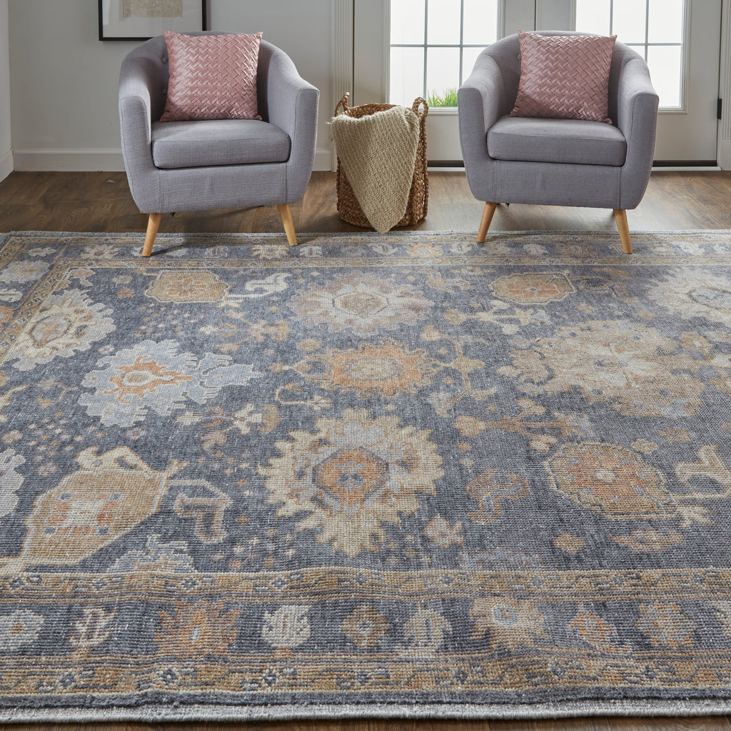 Wendover Transitional Oriental Gray Blue Tan Area Rug (2' x 3')