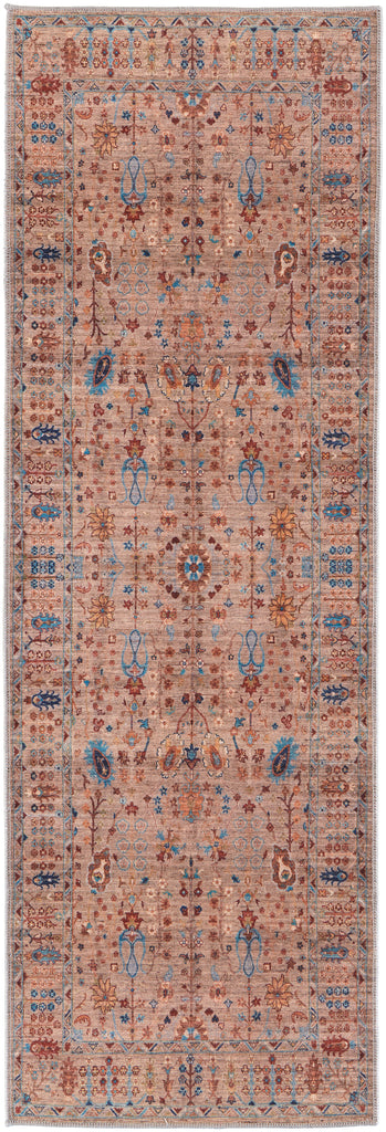 Rawlins Transitional Moroccan Tan Pink Blue Area Rug (2'7" x 8')