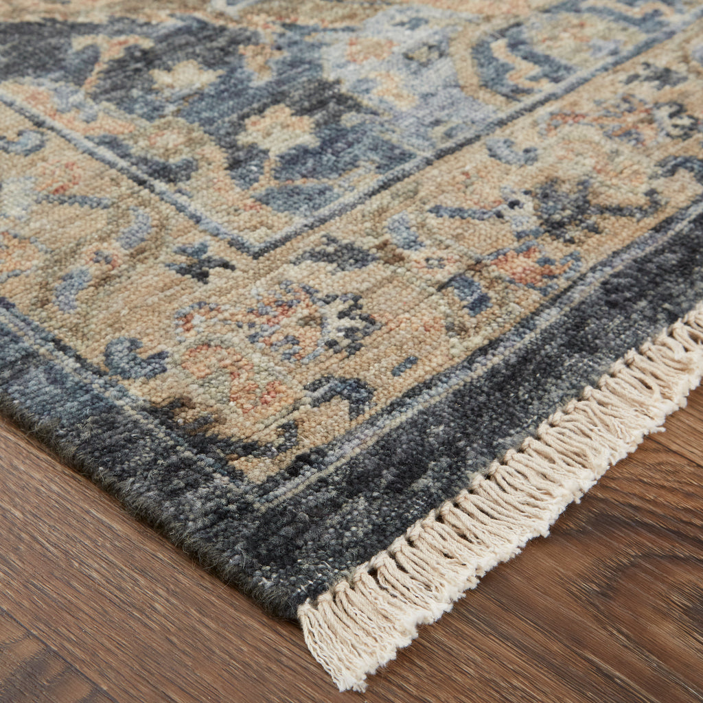 Marabel Traditional Damask Blue Taupe Brown Area Rug (3'6" x 5'6")