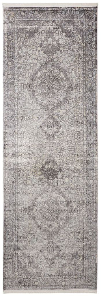 Sarrant Transitional Medallion Gray Silver Ivory Area Rug (2'8" x 10' / Pattern 2)