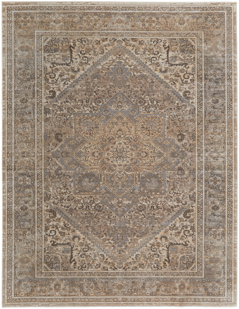 Celene Traditional Medallion Tan Brown Ivory Area Rug (9' x 12')