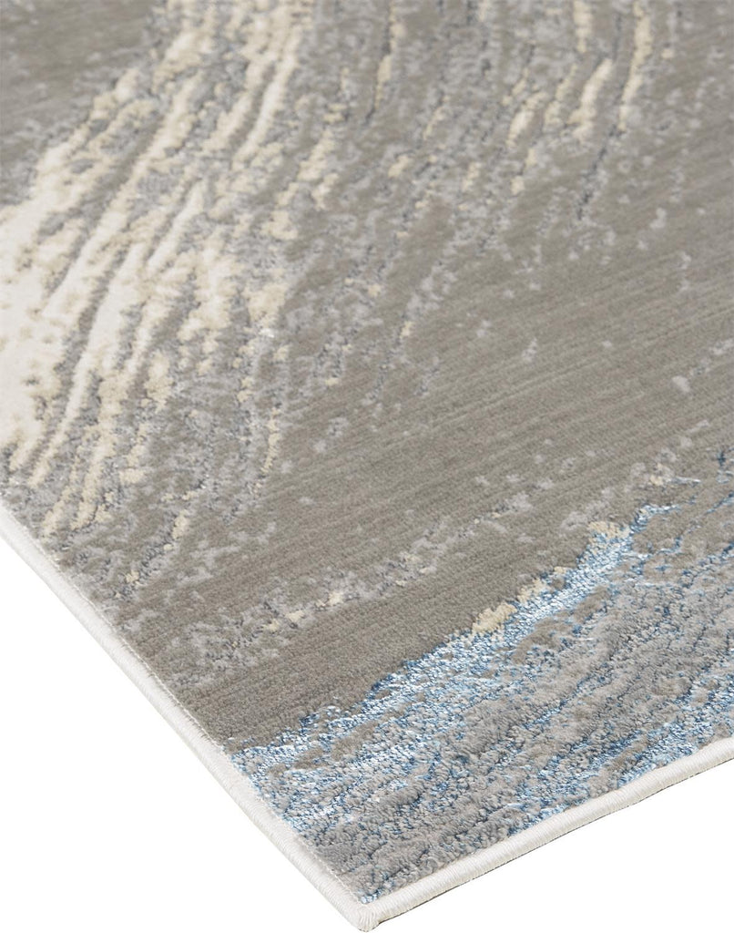 Azure Modern Abstract Gray Ivory Blue Area Rug (13' x 20' / Pattern 2)