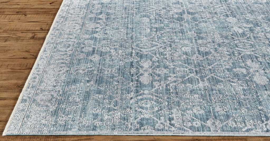 Cecily Transitional Distressed Blue Gray Silver Area Rug (2'3" x 8' / Pattern 2)