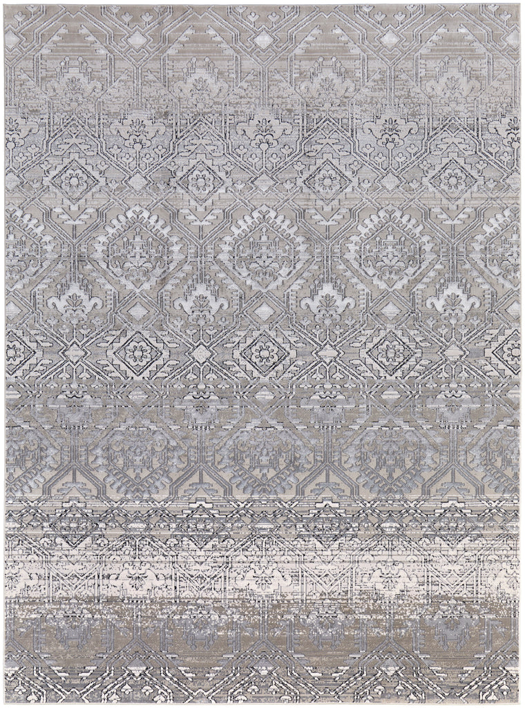 Macklaine Transitional Distressed Ivory Silver Black Area Rug (6'7" x 9'6")