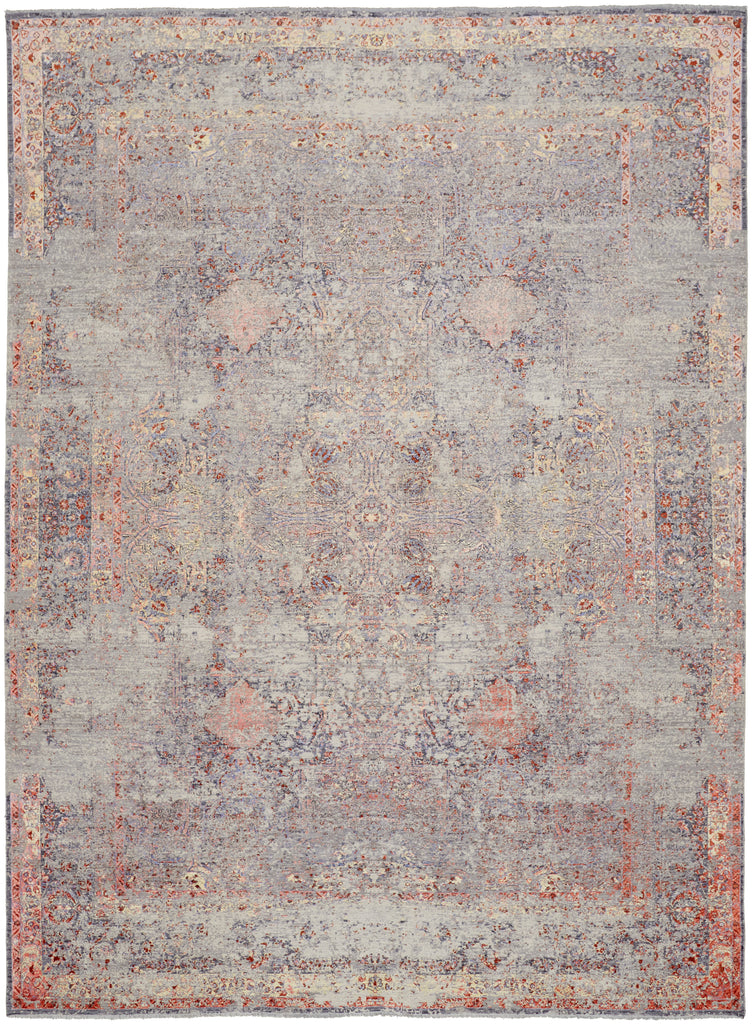 Edin Transitional Distressed Gray Taupe Red Area Rug (5'6" x 8'6")