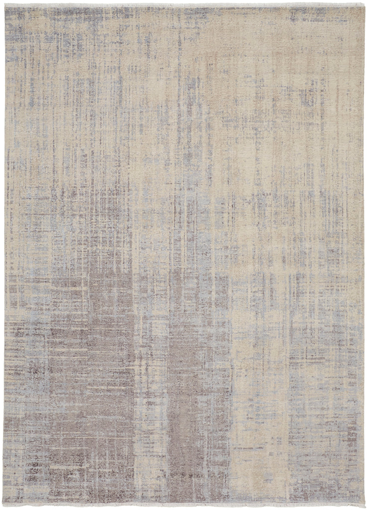 Lombardy Modern Abstract Taupe Ivory Blue Area Rug (3' x 5')