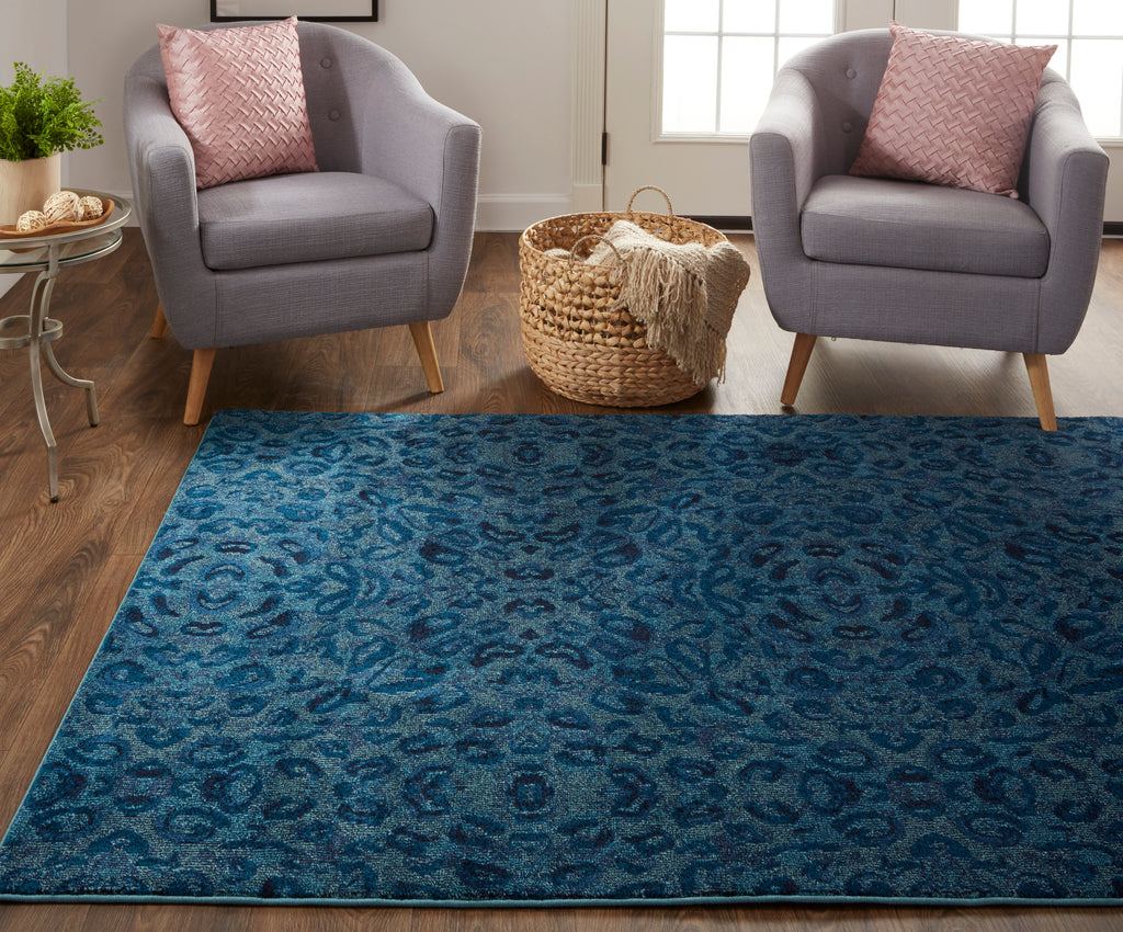 Remmy Transitional Solid Blue Area Rug (5' x 8')