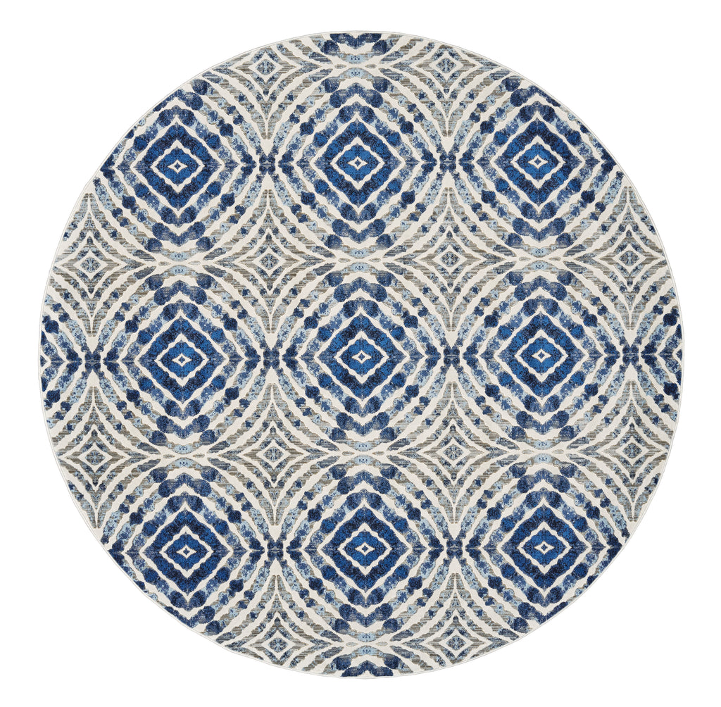 Milton Modern Geometric Ivory Blue Gray Area Rug (8'9" x 8'9")