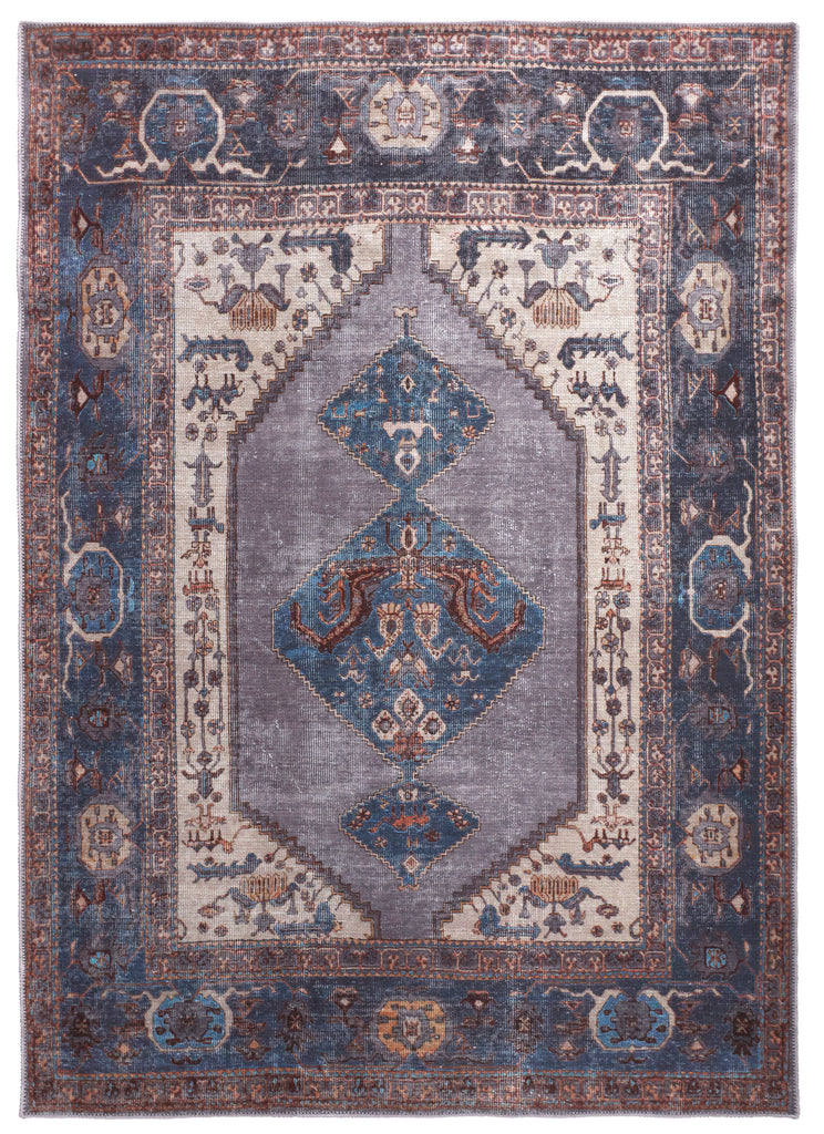 Percy Transitional Medallion Blue Brown Ivory Area Rug (7'10" x 9'10")