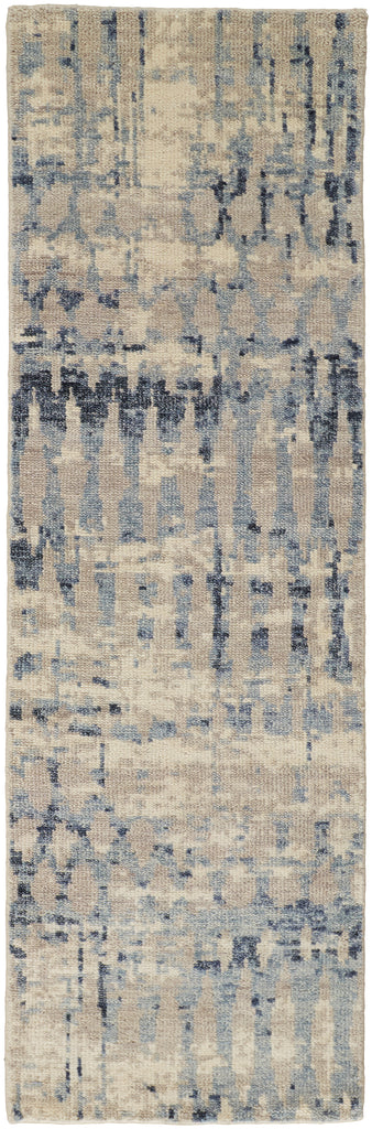 Palomar Transitional Abstract Blue Tan Area Rug (2'6" x 8')