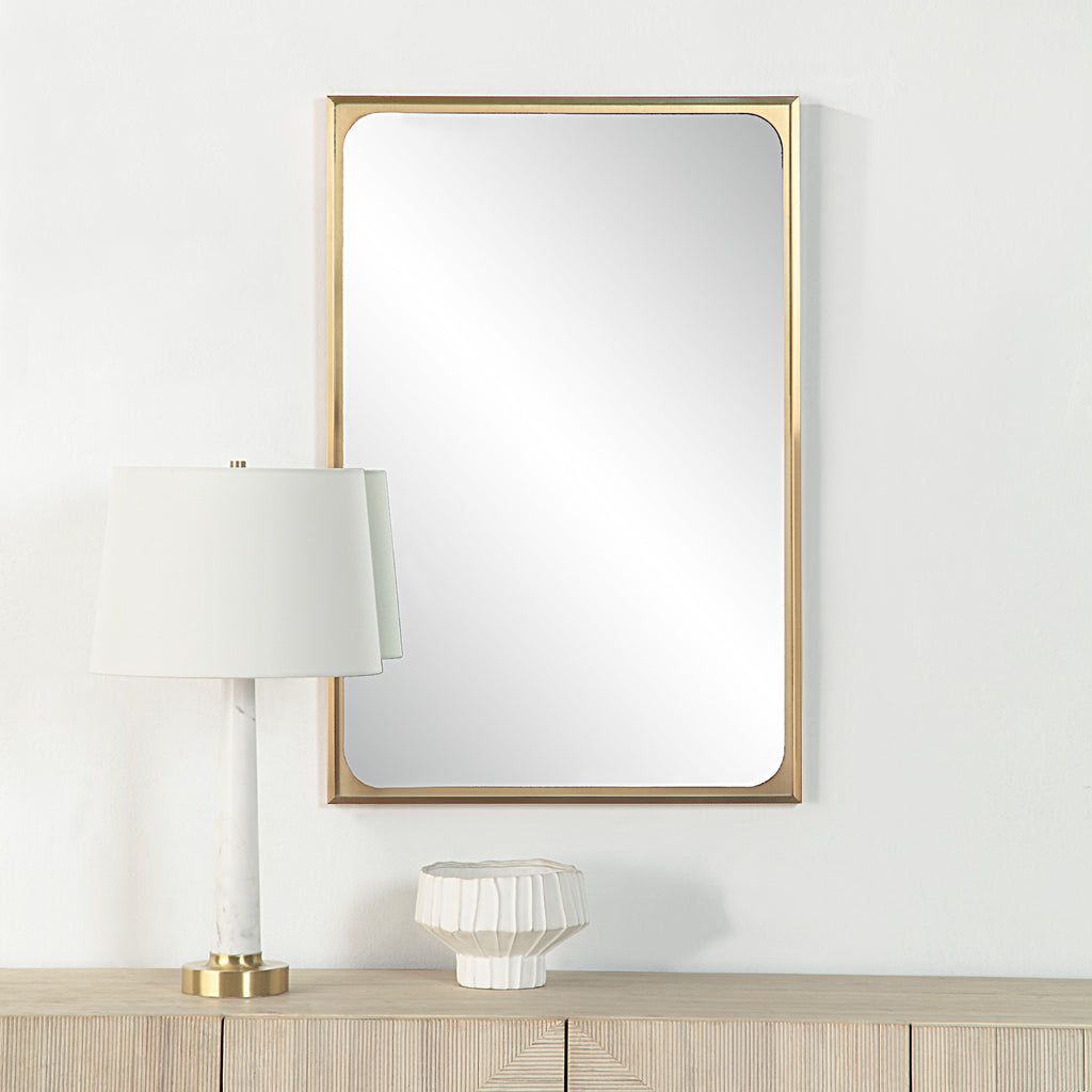 Sati 36" Tall Rectangular Mirror, Burnished Brass