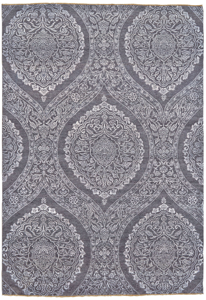 Amalfi Transitional Damask Taupe Silver Area Rug (8'6" x 11'6" / Pattern 2)