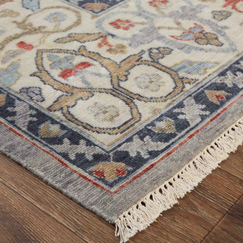 Marabel Traditional Damask Gray Ivory Blue Area Rug (2' x 3')