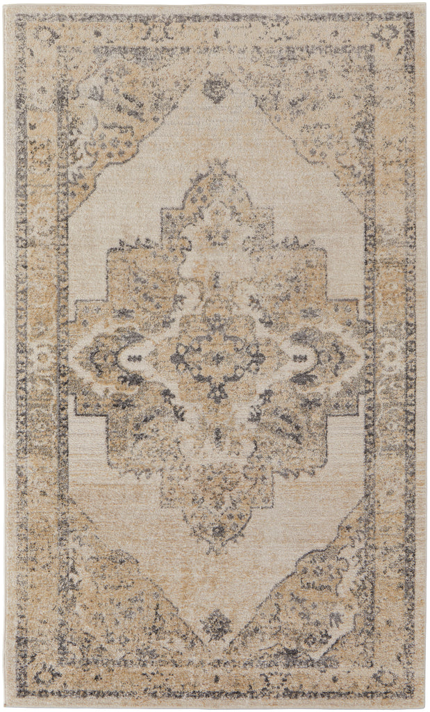 Camellia Transitional Medallion Ivory Gray Area Rug (8' x 10')