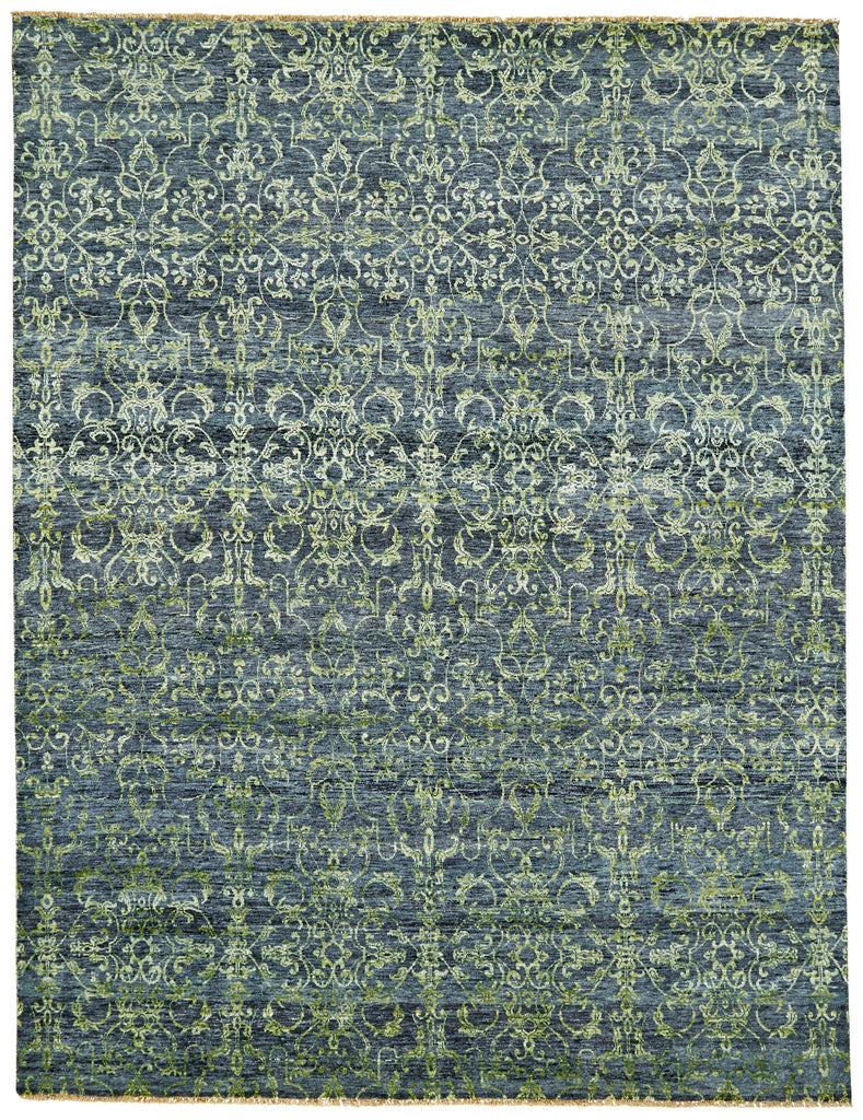 Tesoro II Transitional Damask Blue Green Area Rug (8'6" x 11'6")