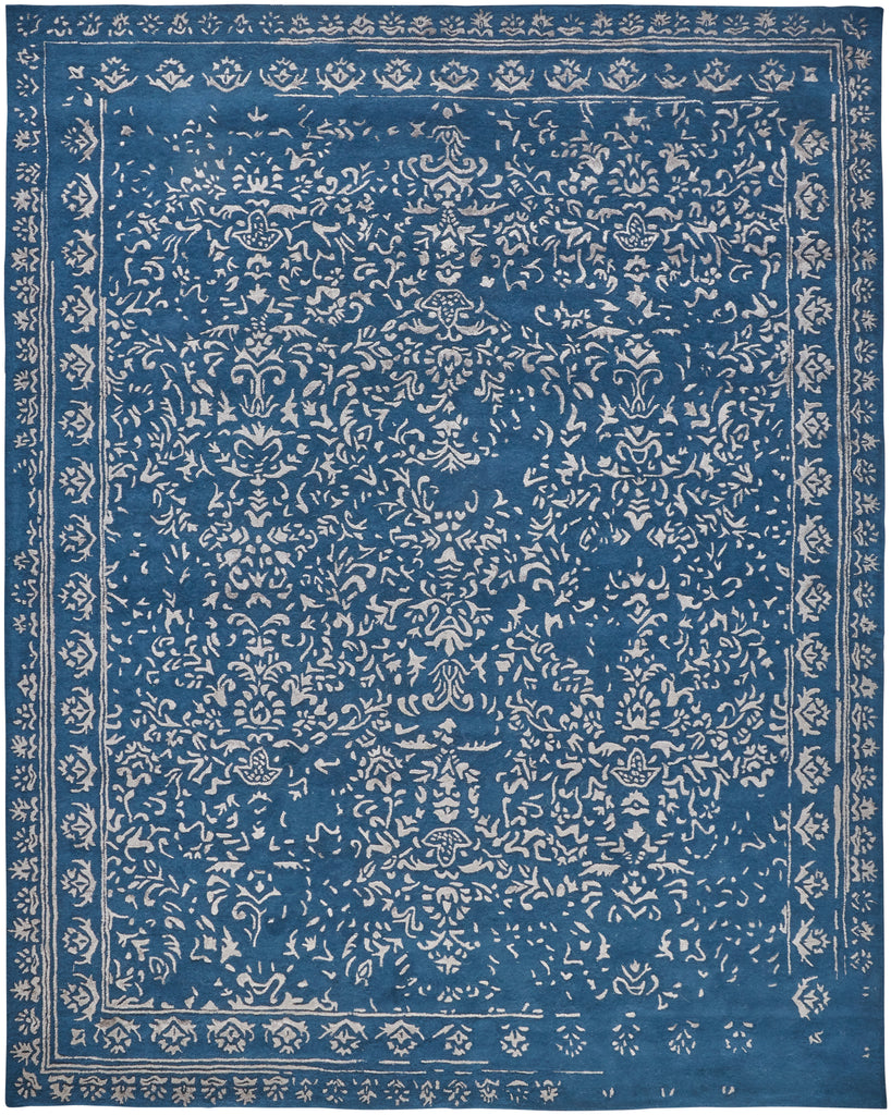 Bella Transitional Oriental Blue Silver Area Rug (9' x 12')