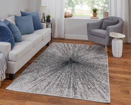 Micah Modern Abstract Ivory Gray Blue Area Rug (1'8" x 2'10")