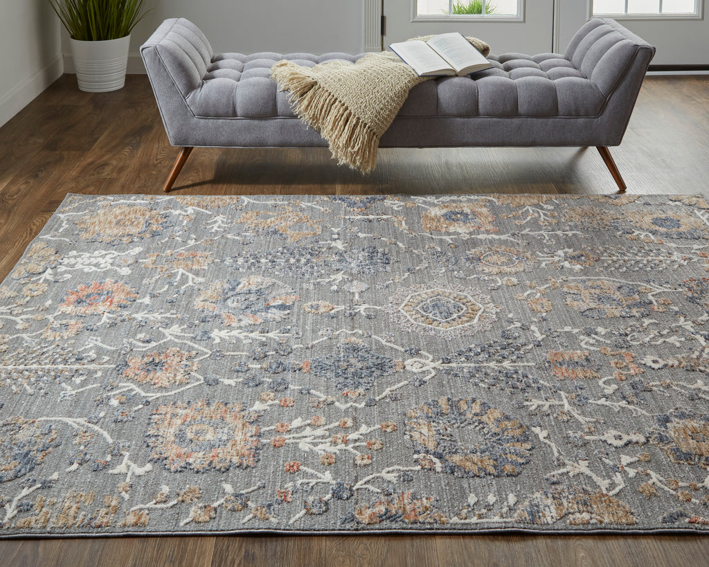 Thackery Transitional Floral Botanical Gray Ivory Tan Area Rug (7'10" x 9'10")