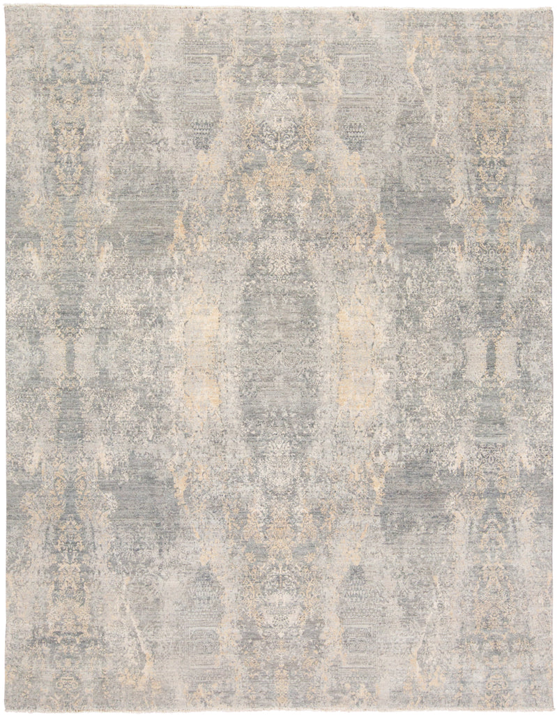 Dalia Modern Damask Gray Tan Ivory Area Rug (9'6" x 13'6")