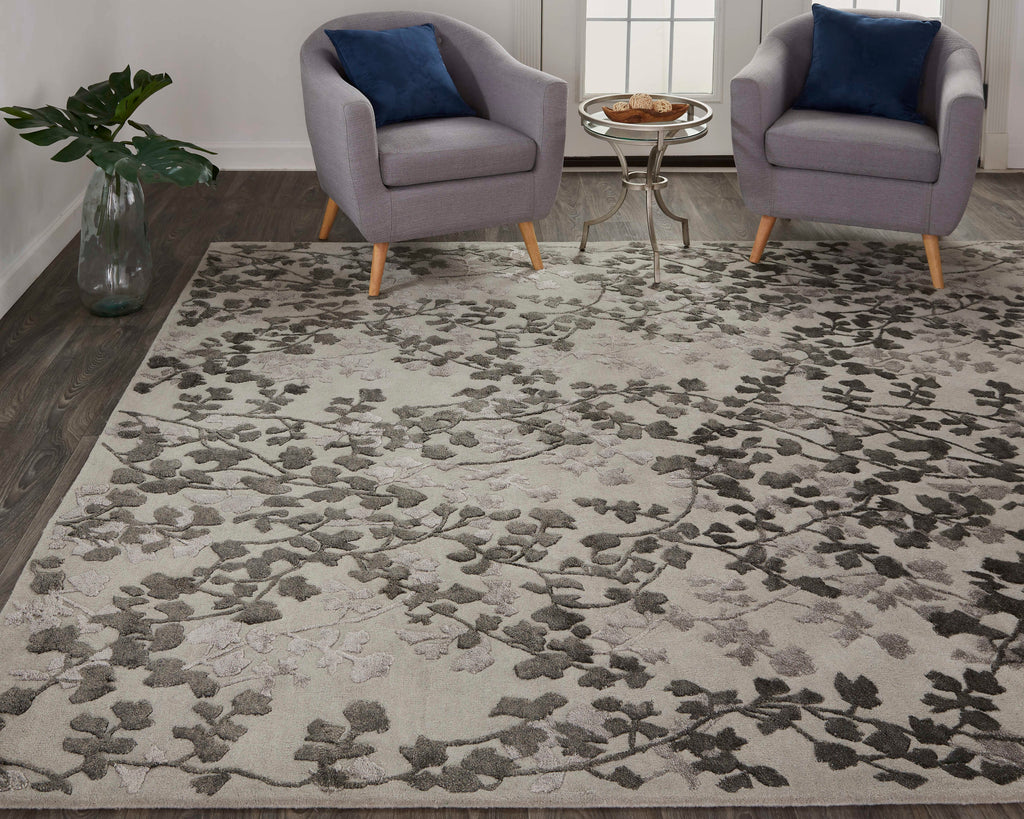 Bella Transitional Floral Botanical Gray Silver Taupe Area Rug (5' x 8')