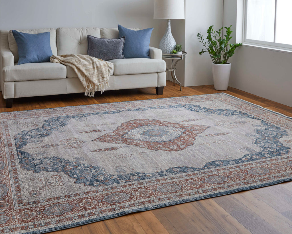 Marquette Transitional Medallion Gray Red Blue Area Rug (2'8" x 12')